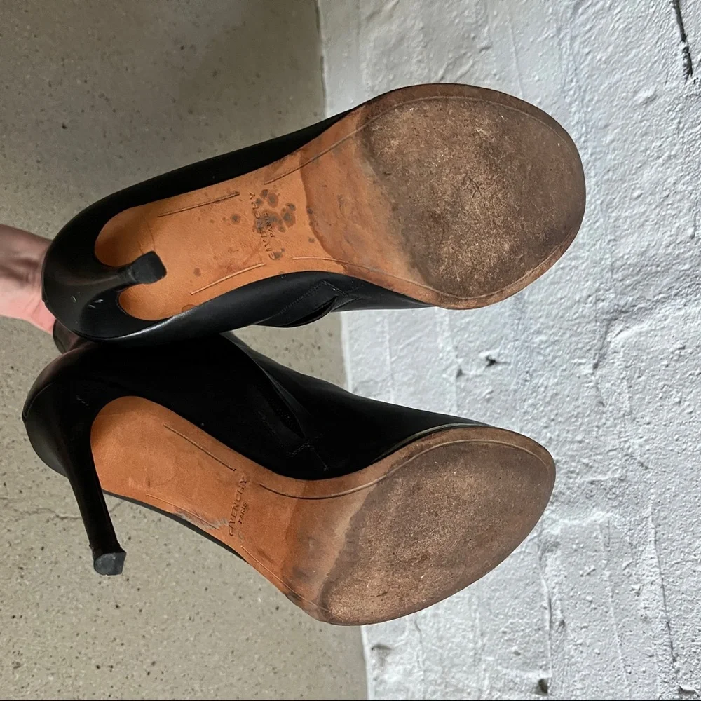 Givenchy Black Leather Stiletto Heeled Boots with Gold Metal Detail - Picture 7 of 11